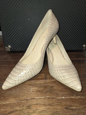 Calvin Klein Taupe Croc-Embossed Pointed Toe Heels